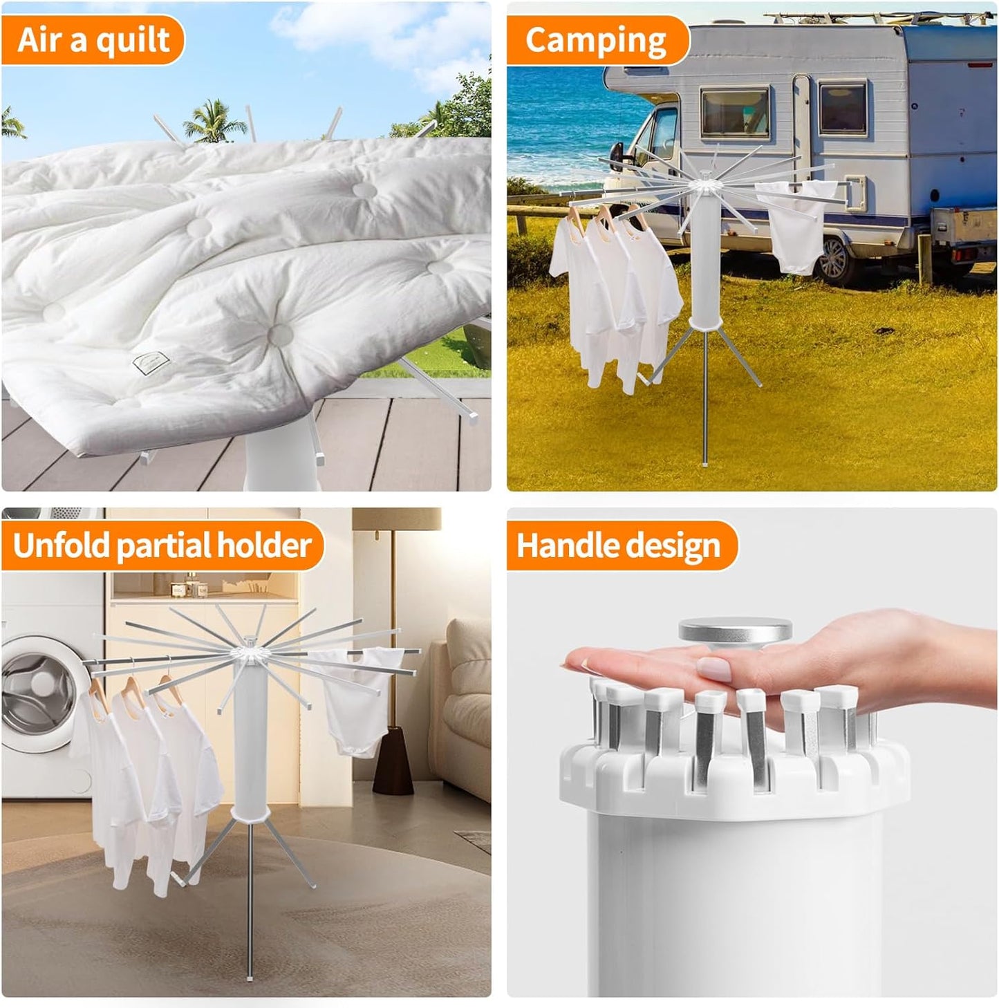 Uscător de Rufe tip Trepied, Pliabil și Compact, cu 16 Brațe Rotative, pentru Interior și Exterior, 125 cm