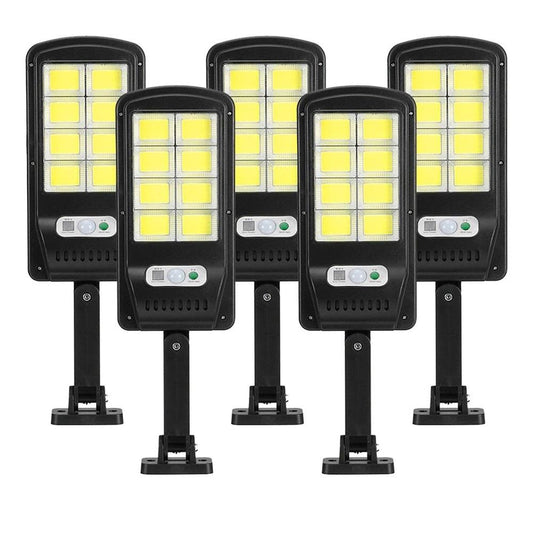 Set 5 Lampi LED Solare 150W COB 160 LED-uri cu Senzor de Mișcare, Autonomie 12-14 ore, IP65
