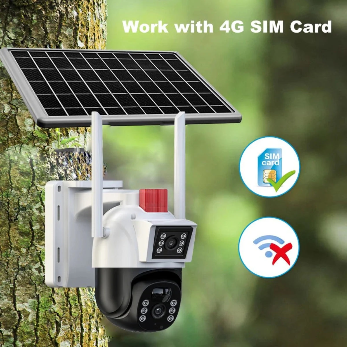 Cameră Solară Dublă | SIM 4G | Smart AI V380-Pro + Card 32GB