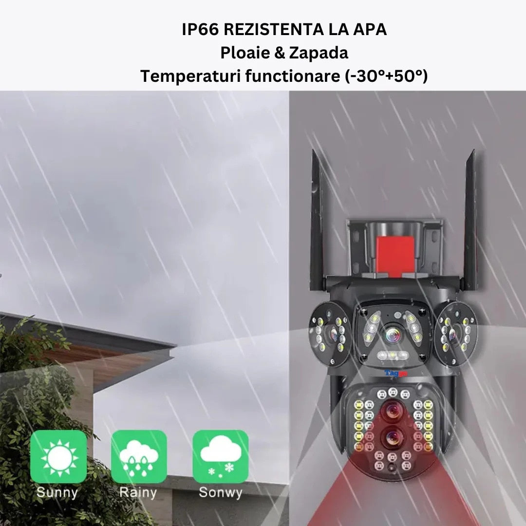Camera de supraveghere Tripla WIFI/4G Zoom 10X, Rezolutie 4K, Detectie umana, Urmarire automata, IP66