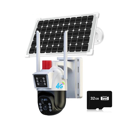 Cameră Solară Dublă | SIM 4G | Smart AI V380-Pro + Card 32GB